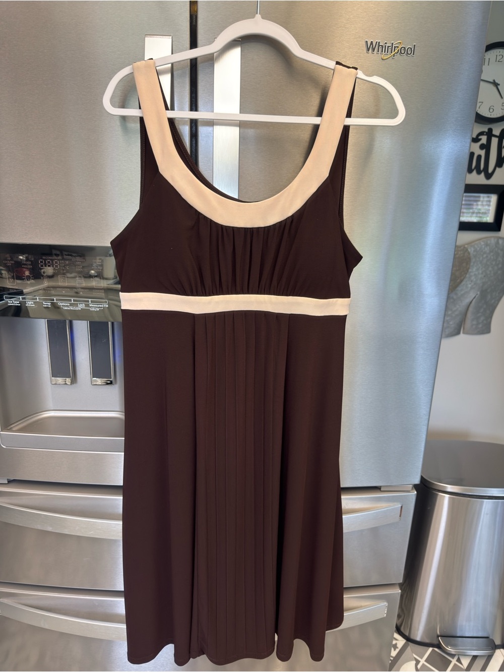 Signature by Sangria Brown Midi Dress with Cream Trim